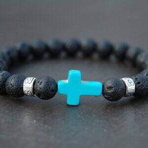 Lava Bracelet,Cross Bracelet,Turquoise Cross Lava Bracelet